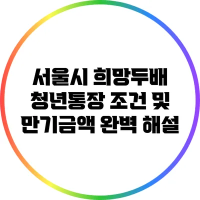 서울시 희망두배 청년통장 조건 및 만기금액 완벽 해설