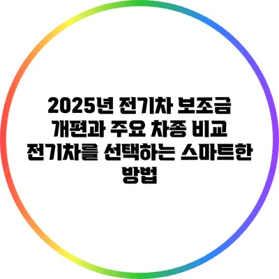 2025년 전기차 보조금 개편과 주요 차종 비교: 전기차를 선택하는 스마트한 방법