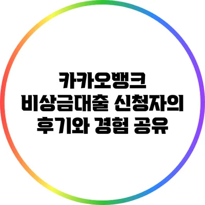 카카오뱅크 비상금대출: 신청자의 후기와 경험 공유