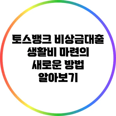 토스뱅크 비상금대출: 생활비 마련의 새로운 방법 알아보기