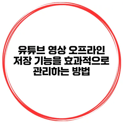 유튜브 영상 오프라인 저장 기능을 효과적으로 관리하는 방법